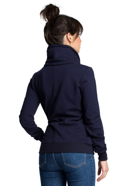 Bluza damska dresowa z kominem zapinana zamkiem na skos S granatowa B071 Bluza damska dresowa z kominem zapinana zamkiem na skos S granatowa B071