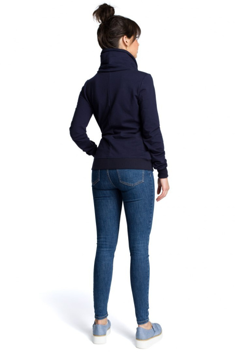 Bluza damska dresowa z kominem zapinana zamkiem na skos S granatowa B071 Bluza damska dresowa z kominem zapinana zamkiem na skos S granatowa B071