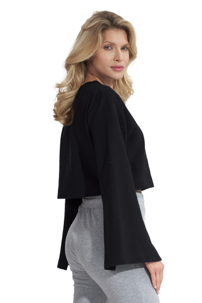 Bluza damska krótka z rozciętym rękawem bawełniana czarna M774 Bluza damska krótka z rozciętym rękawem bawełniana czarna M774