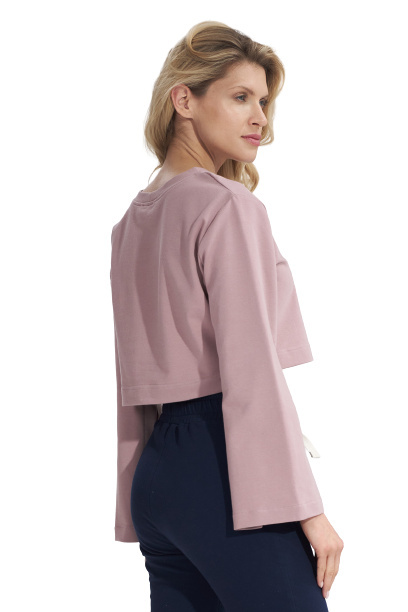 Bluza damska krótka z rozciętym rękawem bawełniana różowa M774 Bluza damska krótka z rozciętym rękawem bawełniana różowa M774
