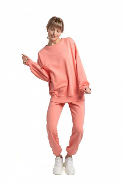 Bluza damska oversize dresowa z dzianiny ze ściągaczem koralowa LA057 Bluza damska oversize dresowa z dzianiny ze ściągaczem koralowa LA057