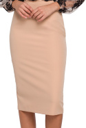 Elegancka sukienka ołówkowa koronkowa góra długi rękaw XXL beżowa K013