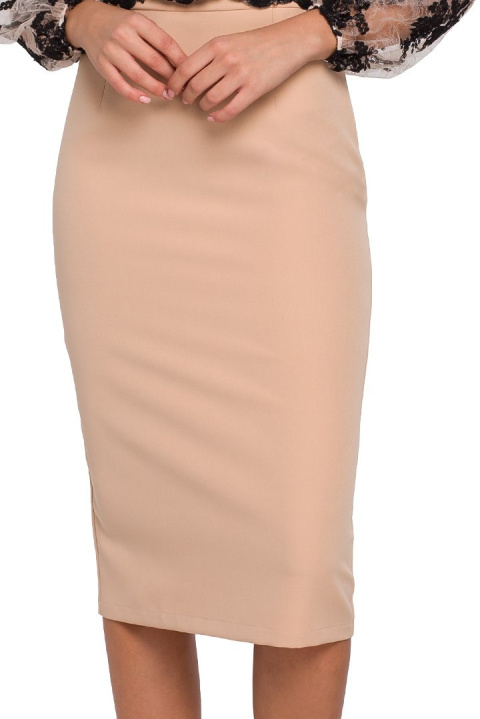 Elegancka sukienka ołówkowa koronkowa góra długi rękaw L XXL beżowa K013 Elegancka sukienka ołówkowa koronkowa góra długi rękaw L XXL beżowa K013