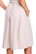 Elegancka sukienka rozkloszowana midi letnia bez rękawów S beżowa S161