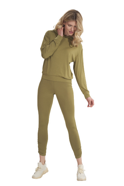 Legginsy damskie z wiskozy z gumą w pasie oliwkowe jasne M773 Legginsy damskie z wiskozy z gumą w pasie oliwkowe jasne M773