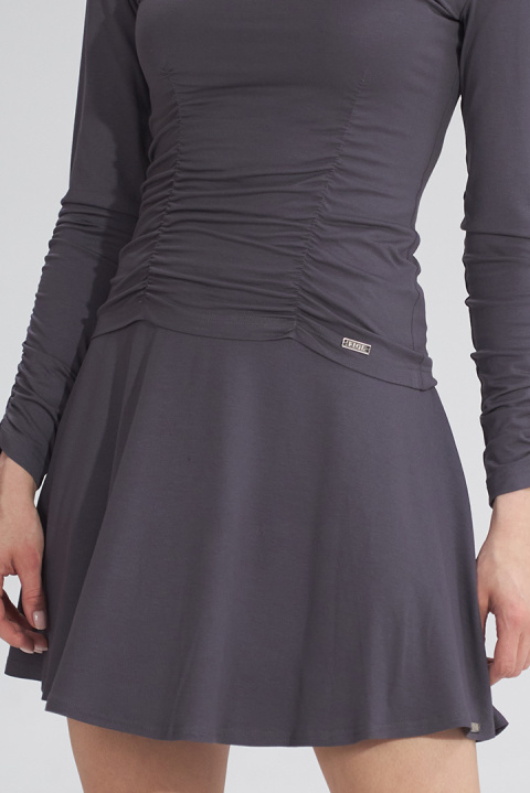 Spódnica rozkloszowana mini z wiskozy z szeroką gumą ciemny szary M776 Spódnica rozkloszowana mini z wiskozy z szeroką gumą ciemny szary M776