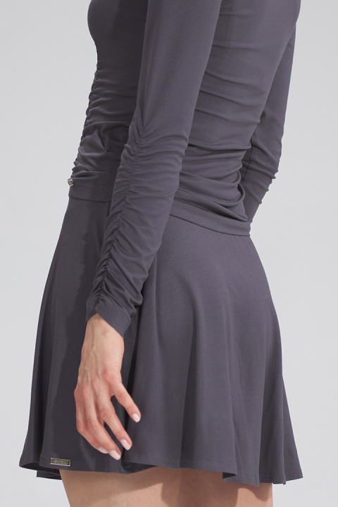 Spódnica rozkloszowana mini z wiskozy z szeroką gumą ciemny szary M776 Spódnica rozkloszowana mini z wiskozy z szeroką gumą ciemny szary M776