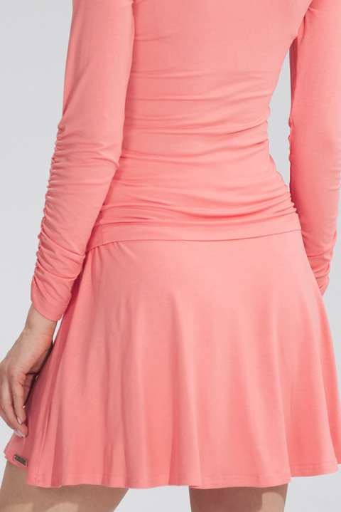 Spódnica rozkloszowana mini z wiskozy z szeroką gumą koralowa M776 Spódnica rozkloszowana mini z wiskozy z szeroką gumą koralowa M776