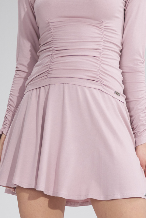 Spódnica rozkloszowana mini z wiskozy z szeroką gumą różowa M776 Spódnica rozkloszowana mini z wiskozy z szeroką gumą różowa M776