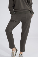Spodnie damskie sportowe z gumą w pasie bawełniane oliwkowe M778