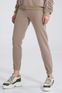 Spodnie damskie dresowe sportowe z gumą w pasie bawełna beżowe M779