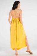 Sukienka maxi z wiskozy letnia bez rękawów odkryte plecy żółta A428