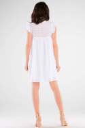Sukienka mini ażurowa rozkloszowana letnia bez rękawów biała A433