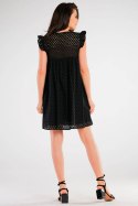 Sukienka mini ażurowa rozkloszowana letnia bez rękawów czarna A433