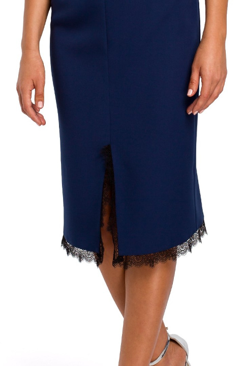 Sukienka ołówkowa dopasowana midi z koronką bez rękawów L, XL granatowa S190 Sukienka ołówkowa dopasowana midi z koronką bez rękawów L, XL granatowa S190