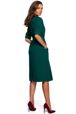 Sukienka szmizjerka midi z paskiem zapinana na guziki zielona S,L S230