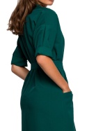 Sukienka szmizjerka midi z paskiem zapinana na guziki zielona S,L S230