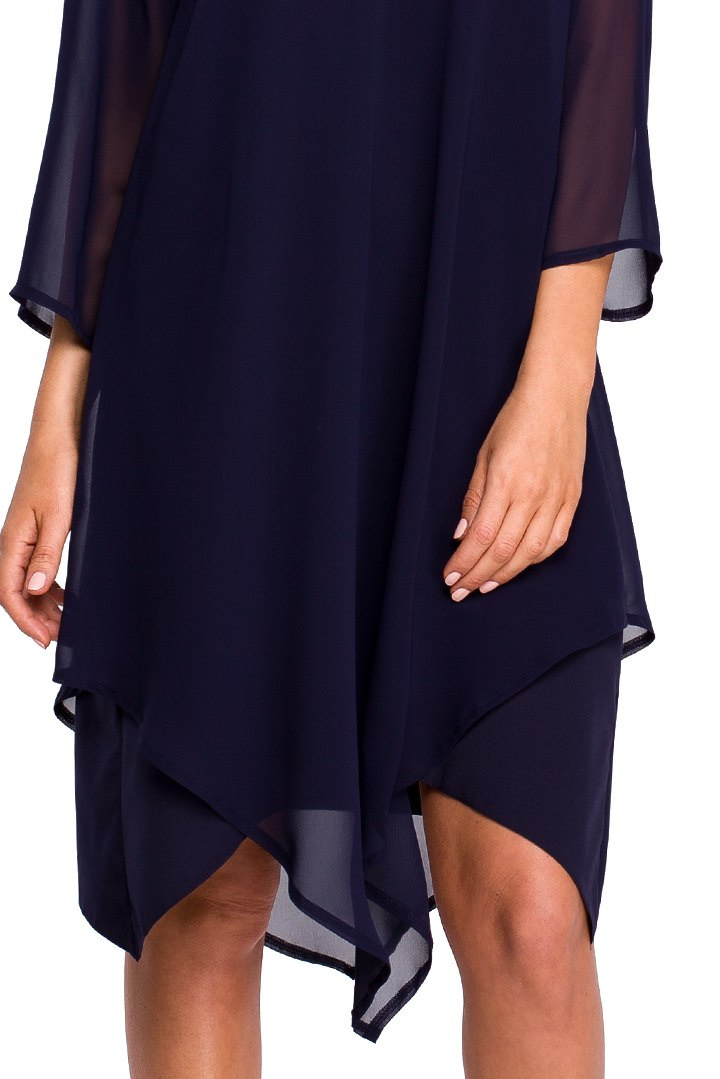 Zwiewna sukienka szyfonowa rozkloszowana boho dekolt V XL granatowa S159 Zwiewna sukienka szyfonowa rozkloszowana boho dekolt V XL granatowa S159