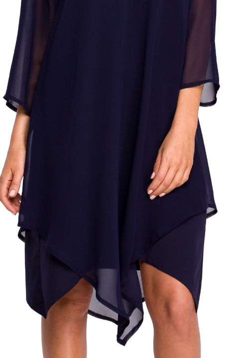 Zwiewna sukienka szyfonowa rozkloszowana boho dekolt V XL granatowa S159 Zwiewna sukienka szyfonowa rozkloszowana boho dekolt V XL granatowa S159