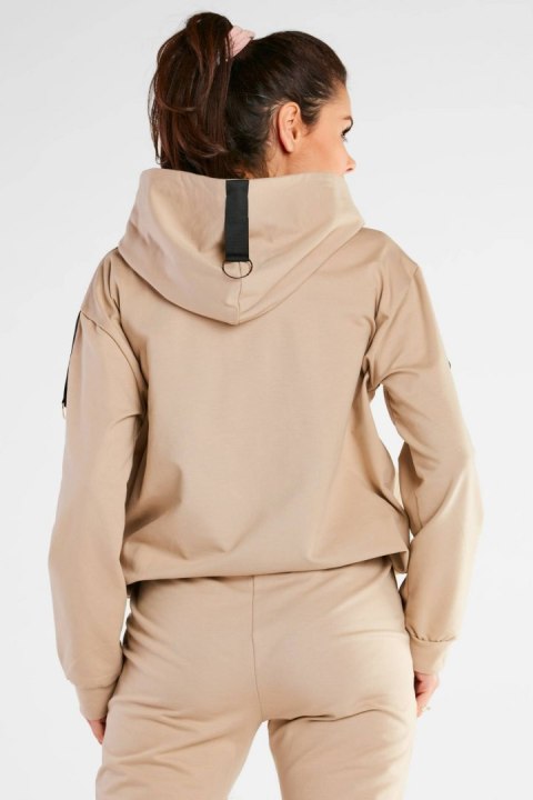 Bluza damska dresowa kangurka z kapturem bawełniana beżowa M248 Bluza damska dresowa kangurka z kapturem bawełniana beżowa M248
