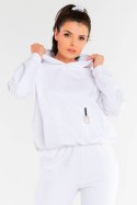 Bluza damska dresowa kangurka z kapturem bawełniana biała M248