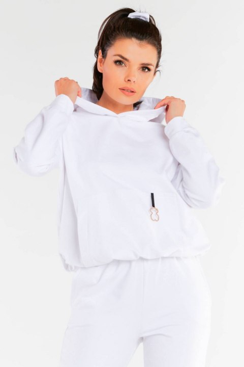Bluza damska dresowa kangurka z kapturem bawełniana biała M248 Bluza damska dresowa kangurka z kapturem bawełniana biała M248