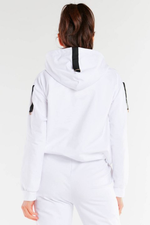 Bluza damska dresowa kangurka z kapturem bawełniana biała M248 Bluza damska dresowa kangurka z kapturem bawełniana biała M248