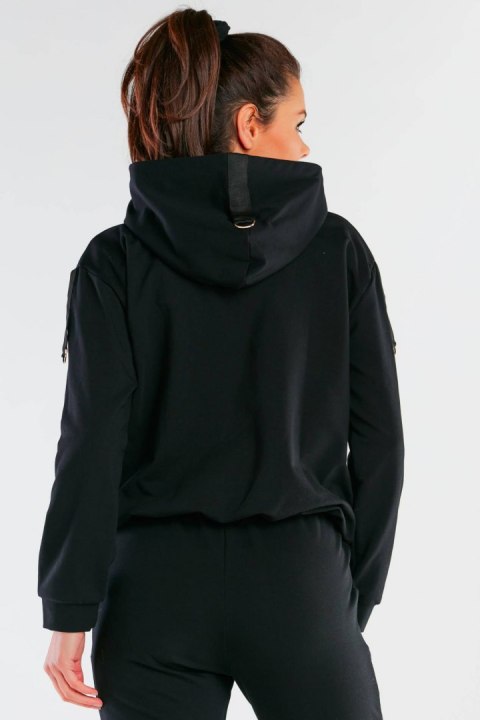 Bluza damska dresowa kangurka z kapturem bawełniana czarna M248 Bluza damska dresowa kangurka z kapturem bawełniana czarna M248