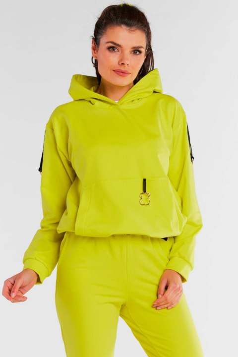 Bluza damska dresowa kangurka z kapturem bawełniana limonkowa M248 Bluza damska dresowa kangurka z kapturem bawełniana limonkowa M248