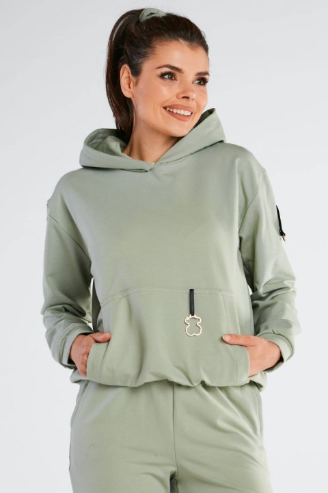 Bluza damska dresowa kangurka z kapturem bawełniana miętowa M248 Bluza damska dresowa kangurka z kapturem bawełniana miętowa M248