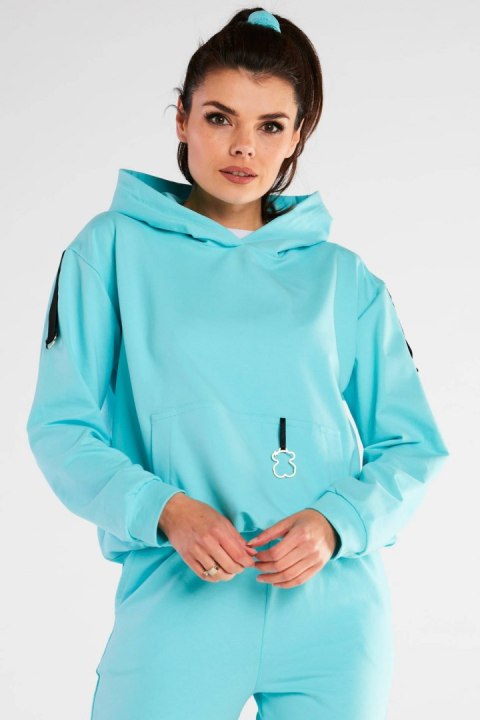 Bluza damska dresowa kangurka z kapturem bawełniana niebieska M248 Bluza damska dresowa kangurka z kapturem bawełniana niebieska M248