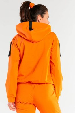 Bluza damska dresowa kangurka z kapturem bawełniana pomarańczowa M248