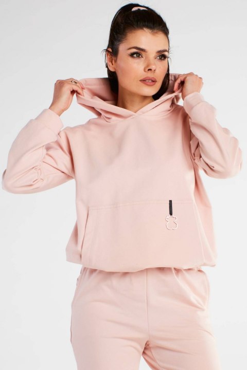 Bluza damska dresowa kangurka z kapturem bawełniana pudrowy róż M248 Bluza damska dresowa kangurka z kapturem bawełniana pudrowy róż M248