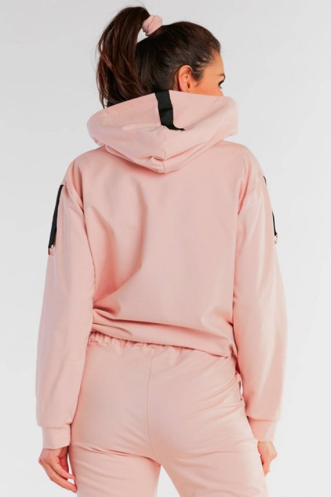 Bluza damska dresowa kangurka z kapturem bawełniana pudrowy róż M248 Bluza damska dresowa kangurka z kapturem bawełniana pudrowy róż M248