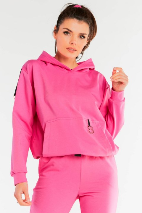 Bluza damska dresowa kangurka z kapturem bawełniana różowa M248 Bluza damska dresowa kangurka z kapturem bawełniana różowa M248