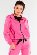 Bluza damska dresowa rozpinana bawełniana z kieszeniami różowa M246