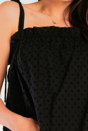 Bluzka damska luźna ażurowa na ramiączkach letnia krótka czarna A436