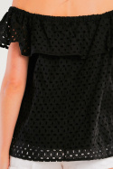 Bluzka damska hiszpanka ażurowa z falbaną luźna czarna A437