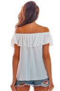 Bluzka damska z wiskozy z odkrytymi ramionami trapezowa biała A288