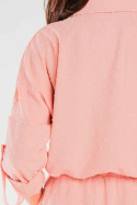 Koszula damska lekka luźna z kołnierzykiem rozpinana pudrowy różowy A425