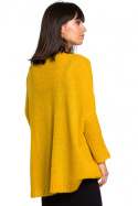 Luźny sweter damski oversize z kieszenią i dekoltem V miodowy BK018