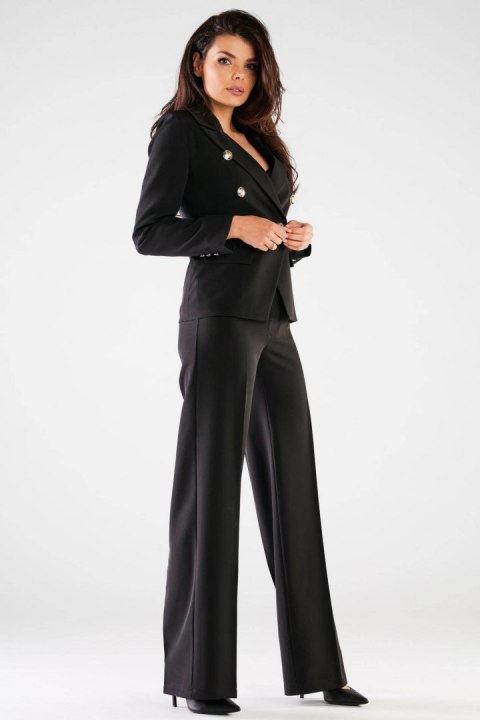 Spodnie damskie eleganckie wysoki stan szerokie nogawki czarne A442 Spodnie damskie eleganckie wysoki stan szerokie nogawki czarne A442