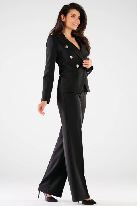 Spodnie damskie eleganckie wysoki stan szerokie nogawki czarne A442 Spodnie damskie eleganckie wysoki stan szerokie nogawki czarne A442