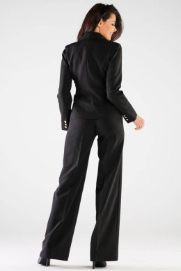 Spodnie damskie eleganckie wysoki stan szerokie nogawki czarne A442