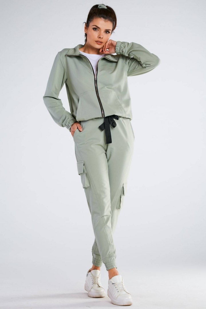 Spodnie damskie bojówki bawełniane ze ściągaczem miętowe M247