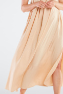 Sukienka maxi z wiskozy letnia bez rękawów odkryte plecy beżowa A428