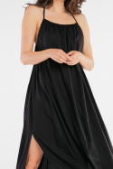 Sukienka maxi z wiskozy letnia bez rękawów odkryte plecy czarna A428
