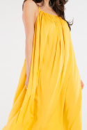 Sukienka maxi z wiskozy letnia bez rękawów odkryte plecy żółta A428