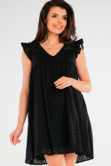 Sukienka mini ażurowa rozkloszowana letnia bez rękawów czarna A433