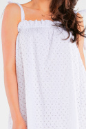 Sukienka ażurowa mini rozkloszowana letnia na ramiączkach biała A434
